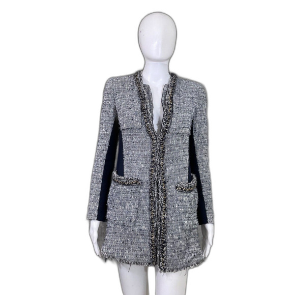 Time Postmodern women’s Tweed Blazer Jacket Size M mid length /pockets - Picture 1 of 15